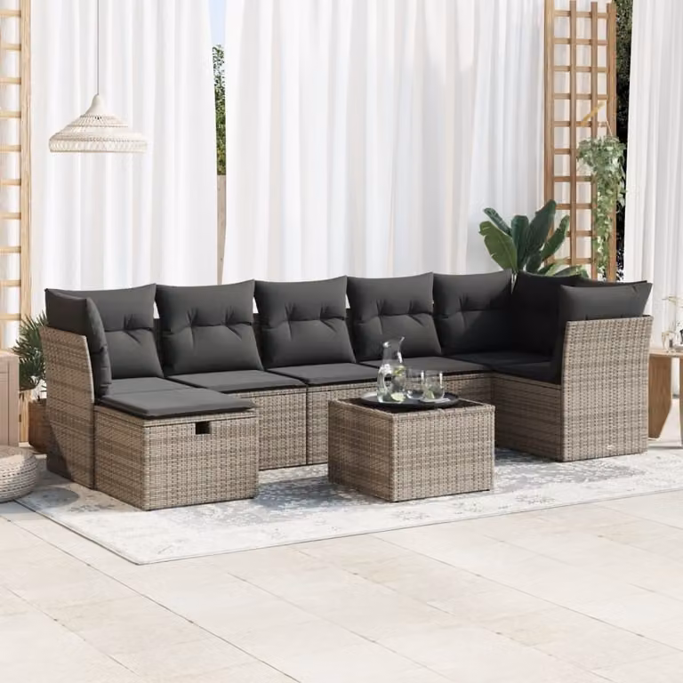 Maison Exclusive - Set da giardino 8 pezzi con cuscini grigio in polyrattan