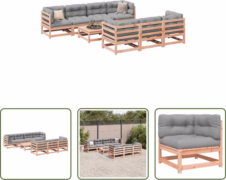 The Living Store Set di divani da giardino 8 pezzi con cuscini in legno massiccio di abete Douglas