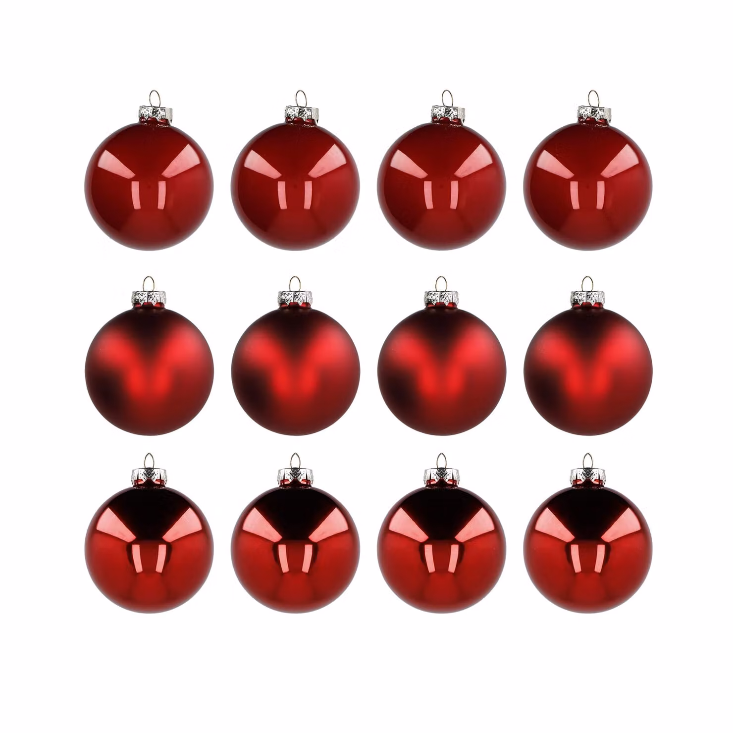 Set di 12 palline di Natale in vetro soffiato VESTIAMO CASA, colori rosso e argento, diametro: 6 cm – 1