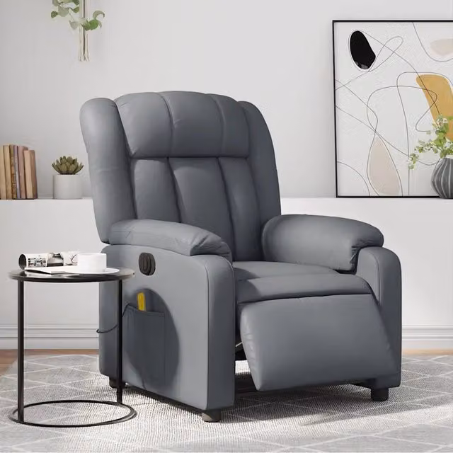 Poltrona Massaggiante Elettrica Reclinabile vidaXL in Similpelle Grigio con Braccioli – 1