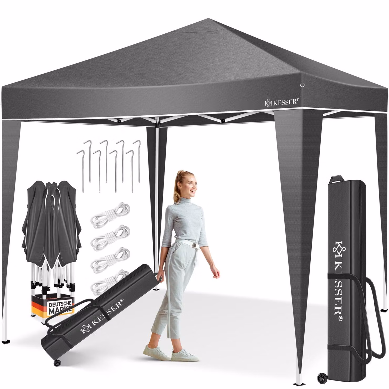 Gazebo pieghevole pop-up - 3 x 3 m - Antracite - Impermeabile - Resistente ai raggi UV 50+ - Per giardino e terrazzo