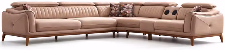 Divano ad L moderno beige, divano di design, elegante e confortevole, in tessuto