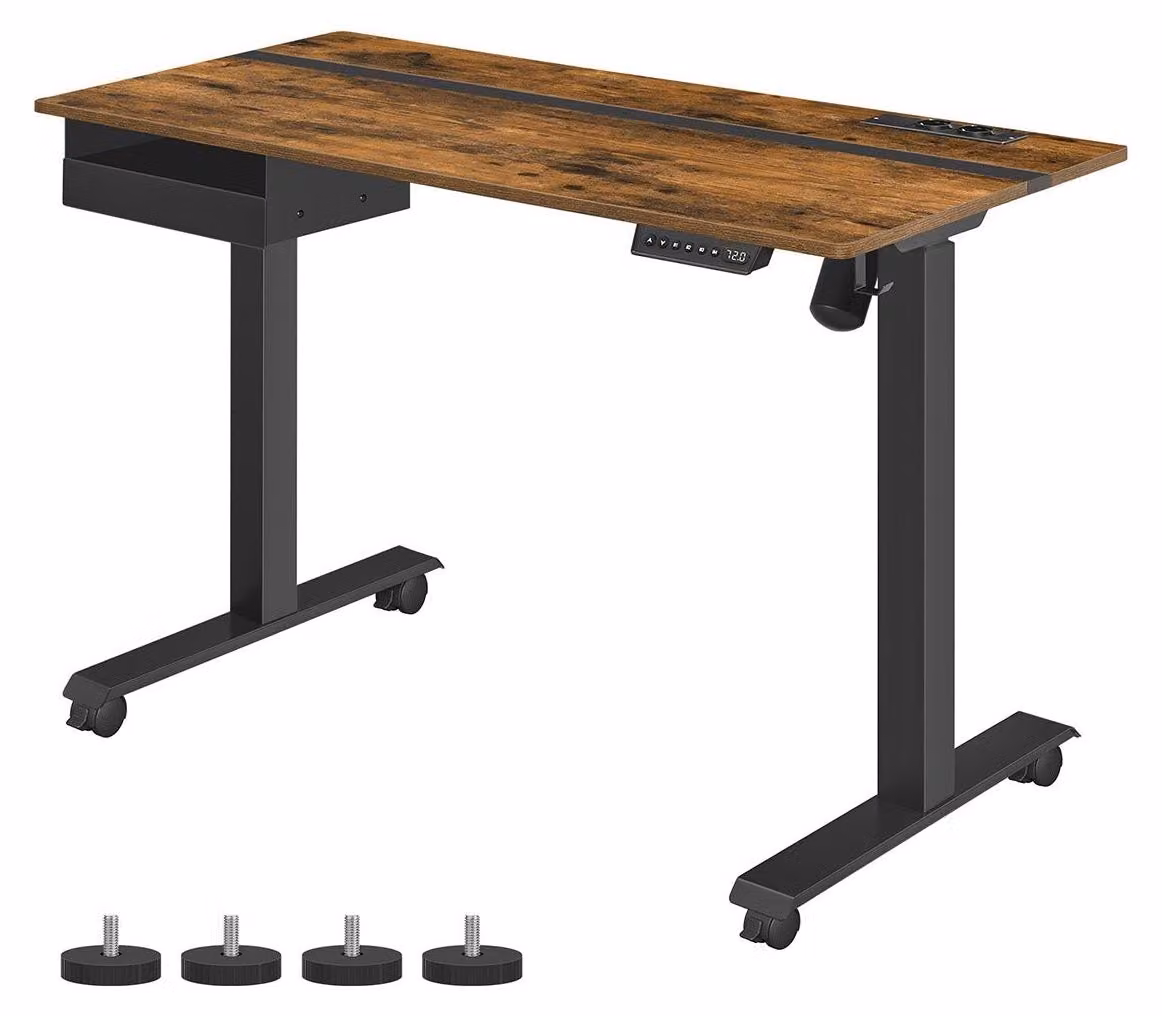 Scrivania regolabile in altezza elettricamente, marrone e nera, in acciaio, dimensioni 60 x 120 cm, altezza regolabile da 72 a 120 cm