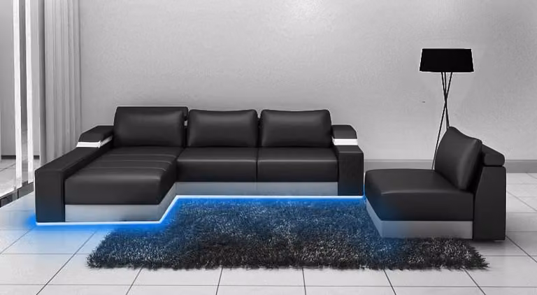 Ecksofa Eck Sofa mit USB Polster Leder Garnitur Wohnlandschaft Chaiselounge