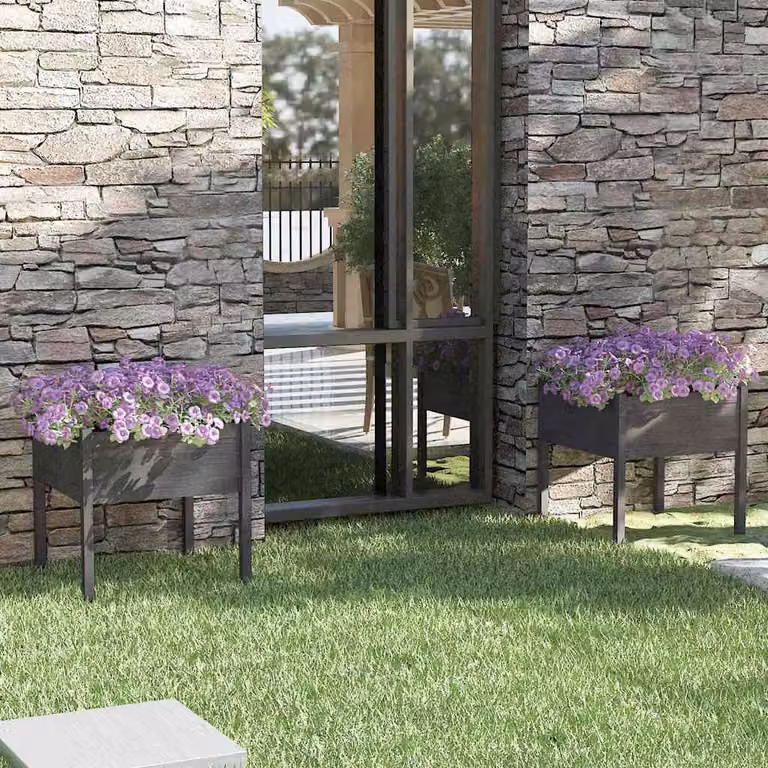 Set di 2 fioriere da giardino vidaXL in legno di pino grigio, H 70 x L 70 x P 70 cm