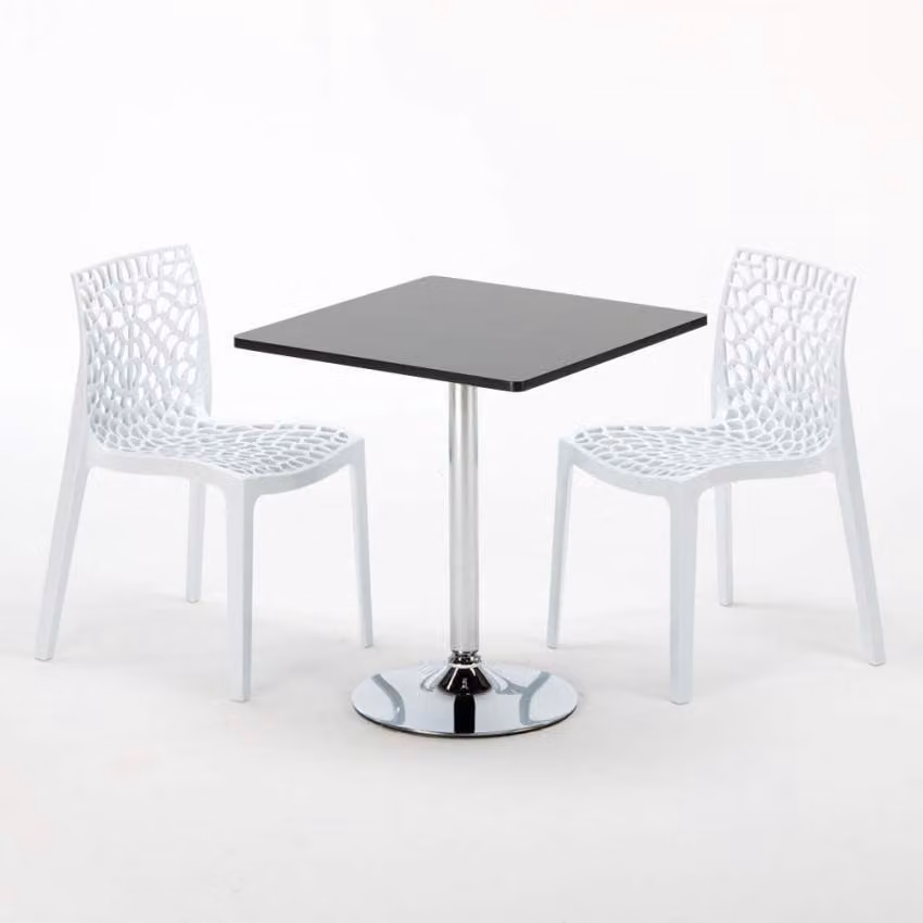 Tavolo quadrato nero e 2 sedie Set di aste per interni in polipropilene colorato Grand Soleil Gruvyer Mojito - Bianco