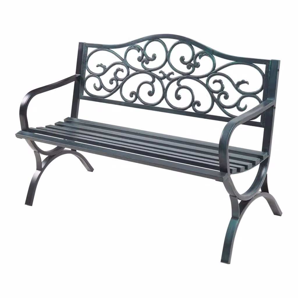 Panca da Giardino Utav con Schienale e Braccioli in Acciaio Grigio Scuro con Patina Verde casa.pro – 2