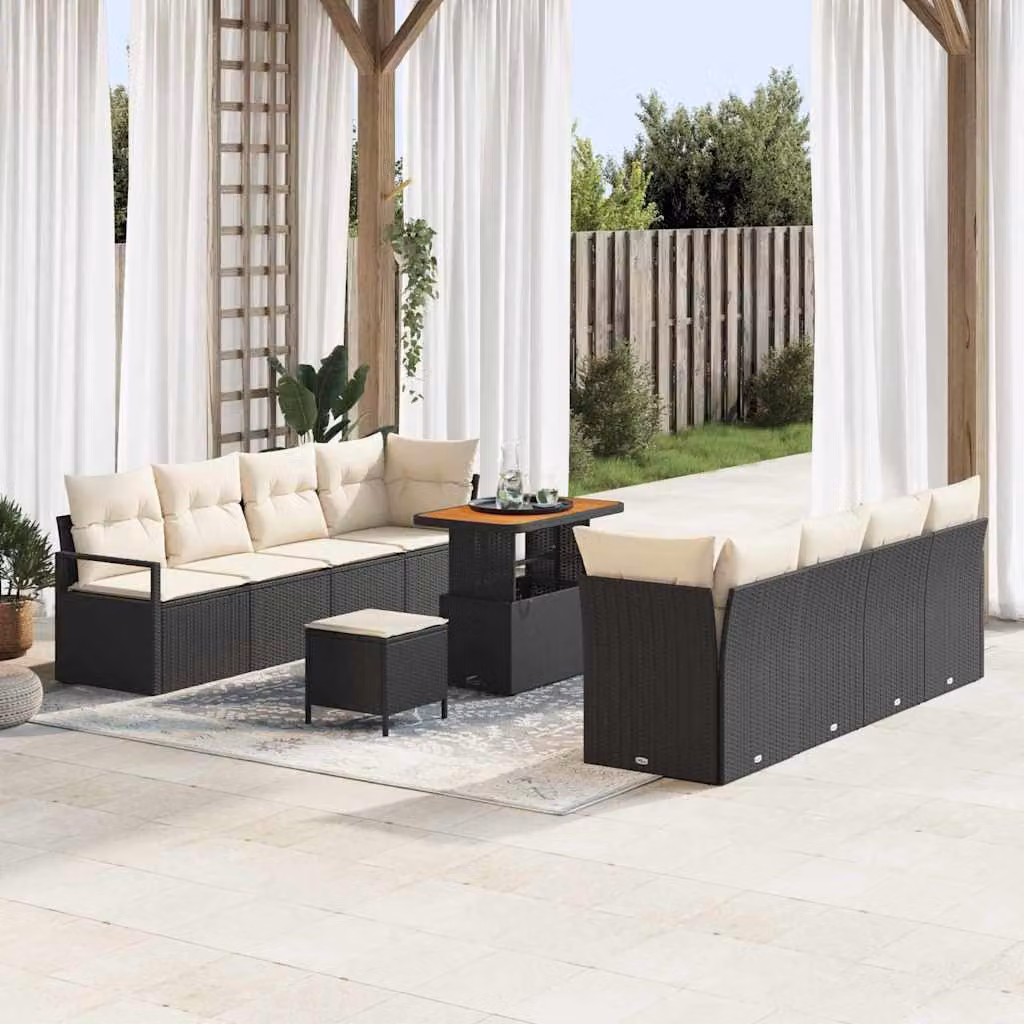Maison Exclusive - Set da giardino composto da 11 pezzi, divano in rattan sintetico nero