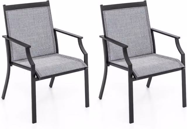 Set di 2 sedie da esterno Design Mania con schienale alto, seduta in textilene traspirante e telaio in acciaio verniciato, colore grigio opaco