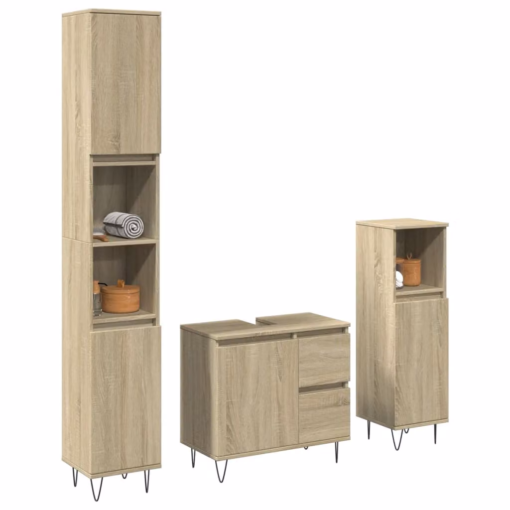 Set di mobili da bagno industrial vidaXL in 3 pezzi in legno e metallo, colore beige e marrone, L/P/H: 65 x 33 x 60 cm