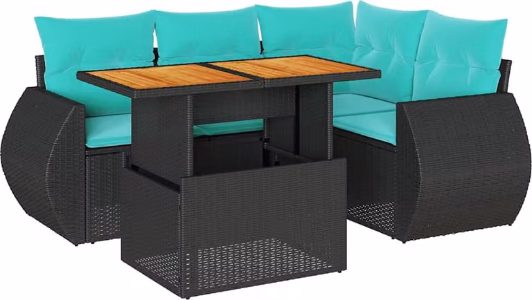 Set Divani da Giardino 5 pz con Cuscini in Polyrattan Nero