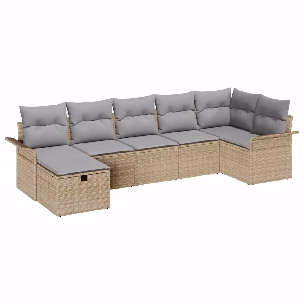 Set Divano da Giardino vidaXL 7 Pezzi a Forma di L in Polyrattan con Tavolino e Cuscini Beige e Grigio – 2
