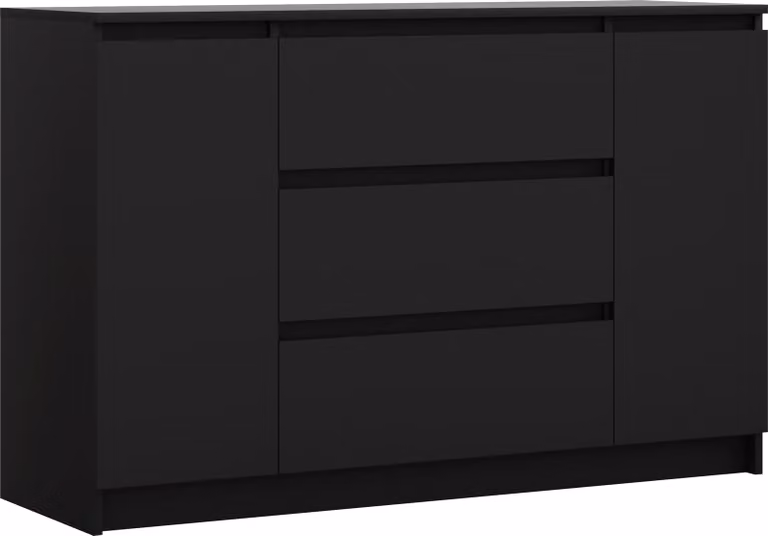 Cassettiera, nero opaco, 120 x 39 x 78 cm, 2 ante, 3 cassetti