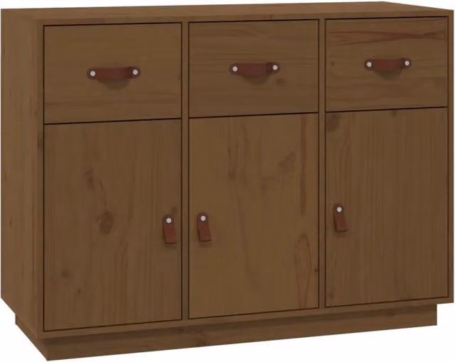 Buffet credenza in legno massello di pino marrone con cassettiera e organizer per cucina o soggiorno L: 100 cm, P: 40 cm, H: 75 cm