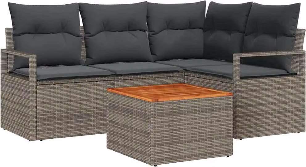 Set Divano da Giardino 5 pcs Grigio polyrattan