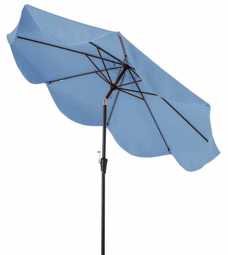 Ombrellone da giardino, diametro 280 cm, con manovella e volantino, pieghevole su entrambi i lati, protezione UV, 8 stecche, colore blu