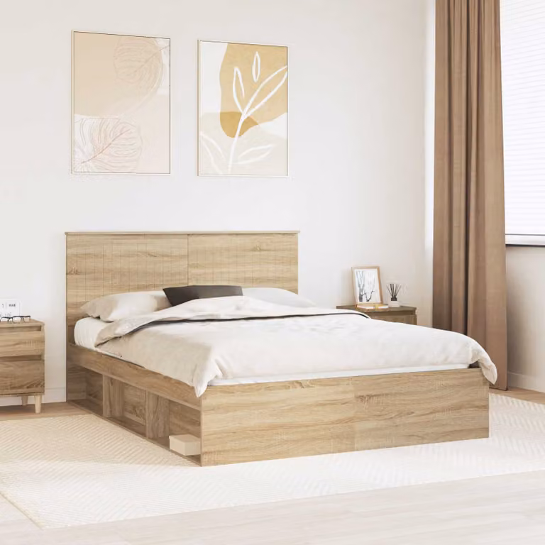 Struttura del letto moderna vidaXL in pino massello e MDF, colore marrone, L 150 x P 200 cm