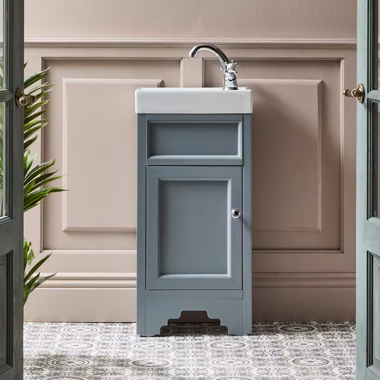 Mobile Bagno Grigio Chiaro da 400mm con Lavabo e Maniglia Classica Rotonda Cromata - Thornton
