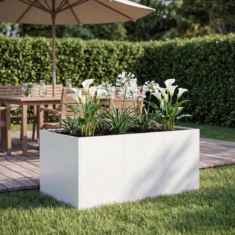 vidaXL Vaso da giardino in metallo Bianco L: 120 cm, P: 80 cm, H: 60 cm