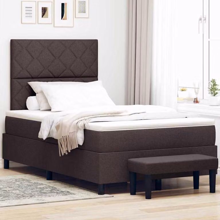 Maison Exclusive - Letto boxspring con testiera, marrone scuro, 120 x 200 cm, tessuto