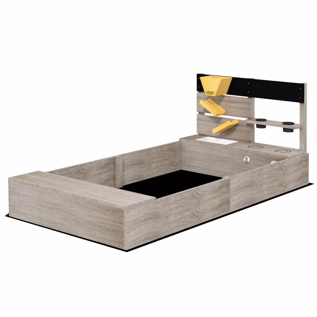 Sandbox con stazione acqua e fioriere Zephmum in legno massello, Grigio, L/P/H: 154 x 80 x 60 cm – 2