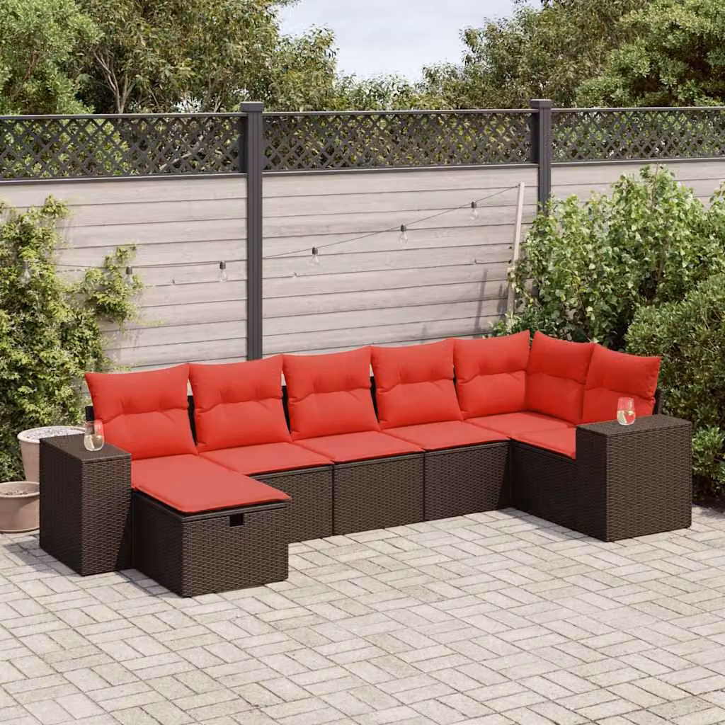 Maison Exclusive - Set Divani da Giardino 7 pz con Cuscini Marrone in Polyrattan