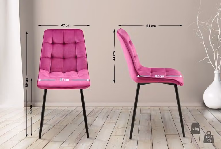 Sedia da pranzo - Imbottitura in velluto - Elevato comfort di seduta, facile da pulire - Friendly - Design in velluto | Colore: Viola | Materiale: Morbido
