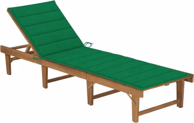 Lettino prendisole pieghevole Outsunny in legno di acacia con cuscino verde resistente alle intemperie