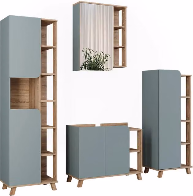 Set di mobili da bagno Karen Sonoma/Blu 4 pezzi Vicco