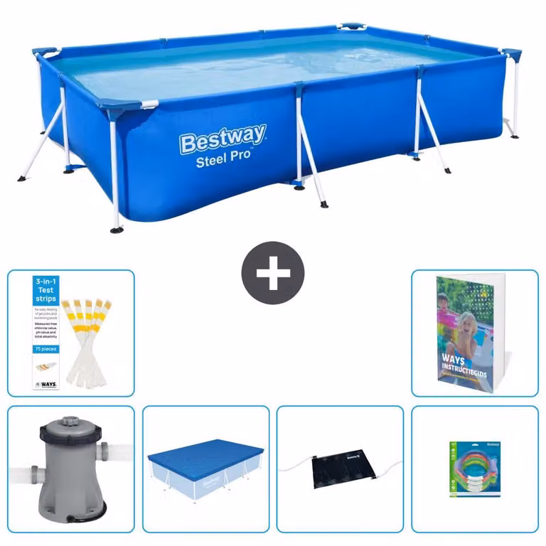 Bestway Steel Pro, piscina rettangolare - 300x201x66 cm - composta da 5 parti, modello S211