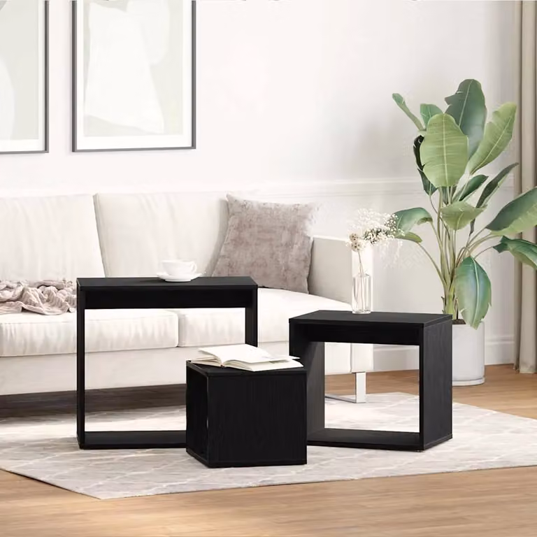 Set di 3 tavolini nesting vidaXL in stile moderno, colore rovere e nero, L/P/H: 55 x 30 x 50 cm
