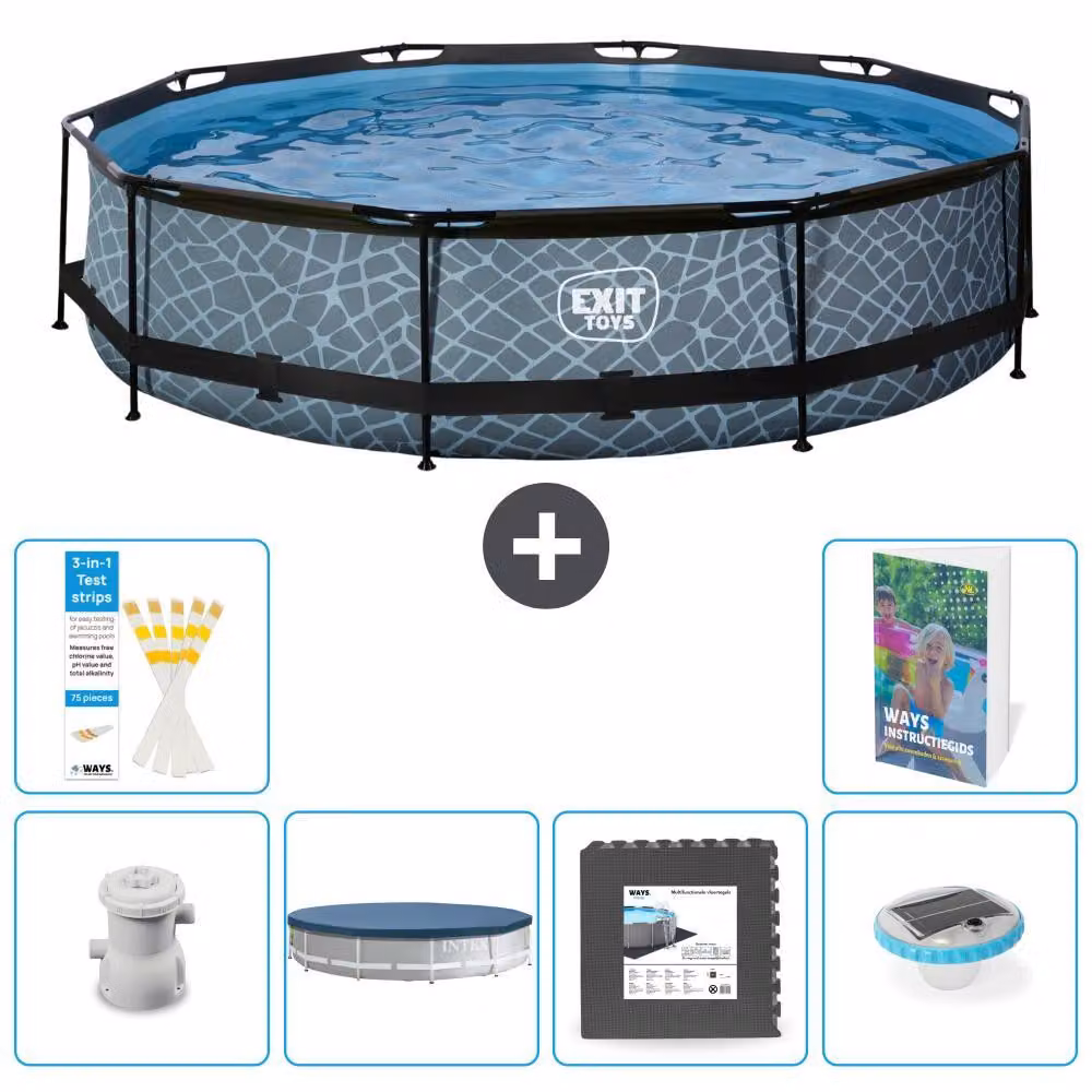 Piscina fuori terra "Exit Pool Rund" - Design effetto pietra - 360x76 cm - 5 pezzi - Modello S312