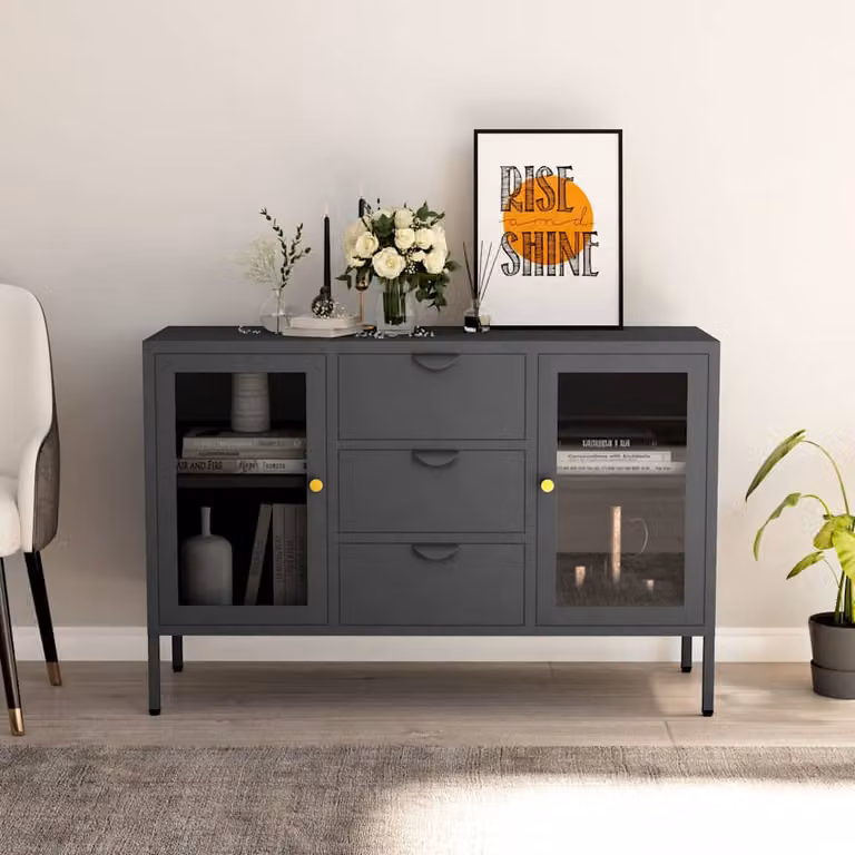vidaXL Credenza Antracite in Acciaio e Vetro Temperato L: 105 cm, P: 35 cm, H: 70 cm