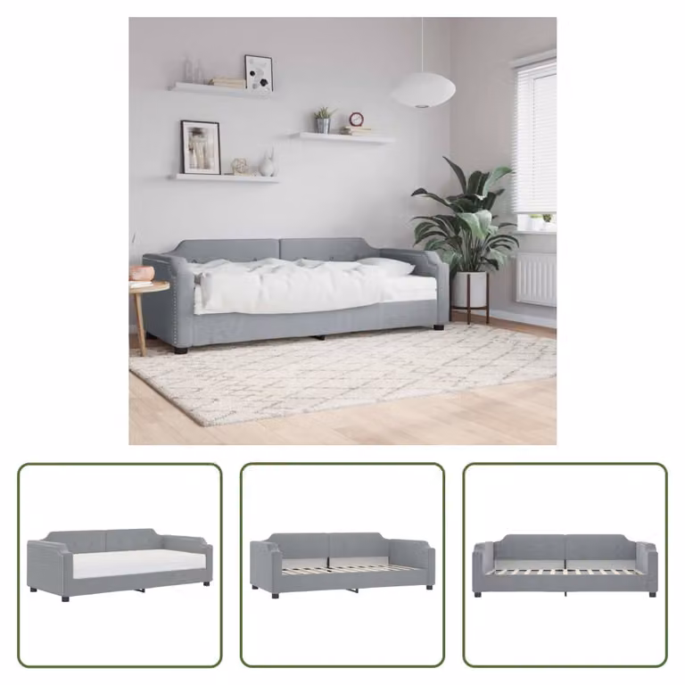 The Living Store Letto da giorno con materasso grigio chiaro 80x200 cm in tessuto