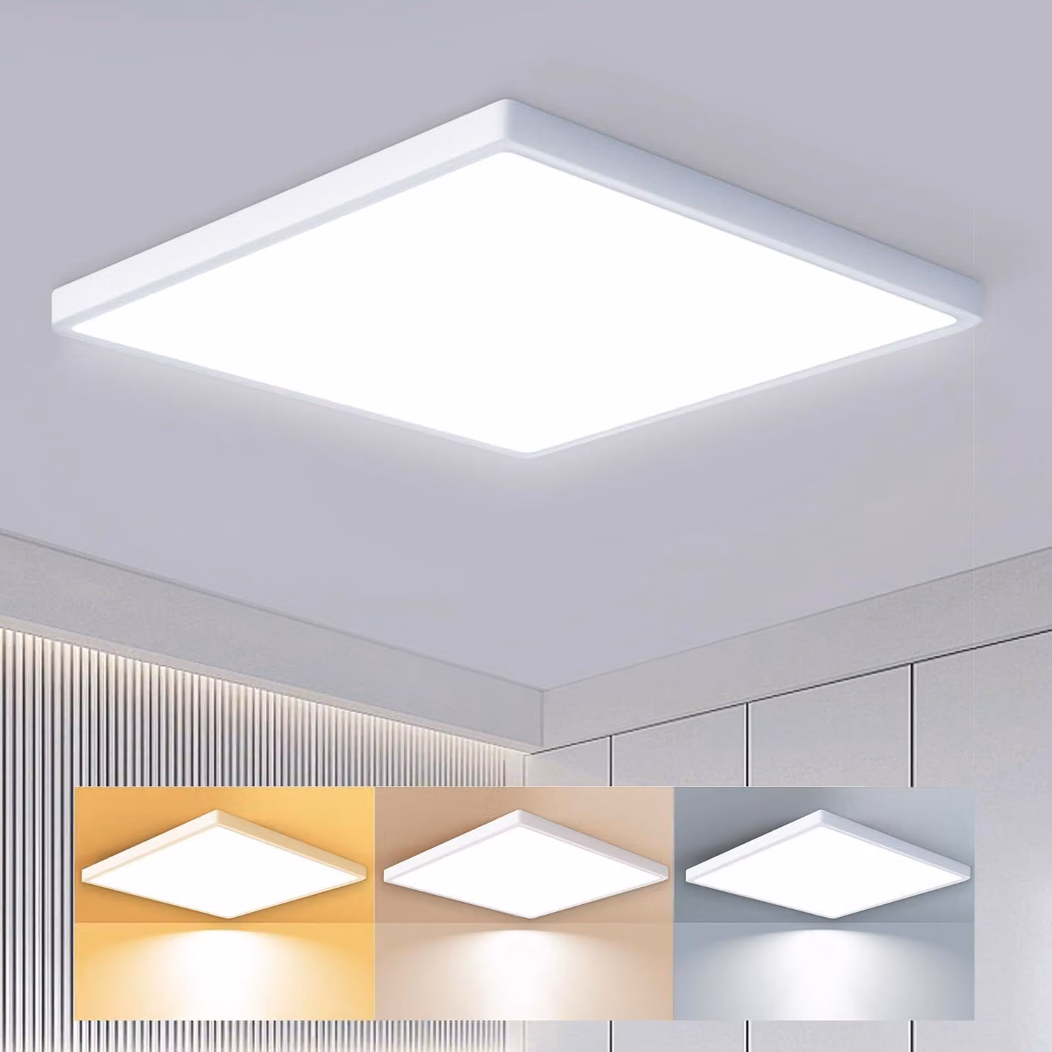 Lampada da soffitto a LED, 3 colori, design ultra-sottile, forma quadrata, 18W, 1800 lumen