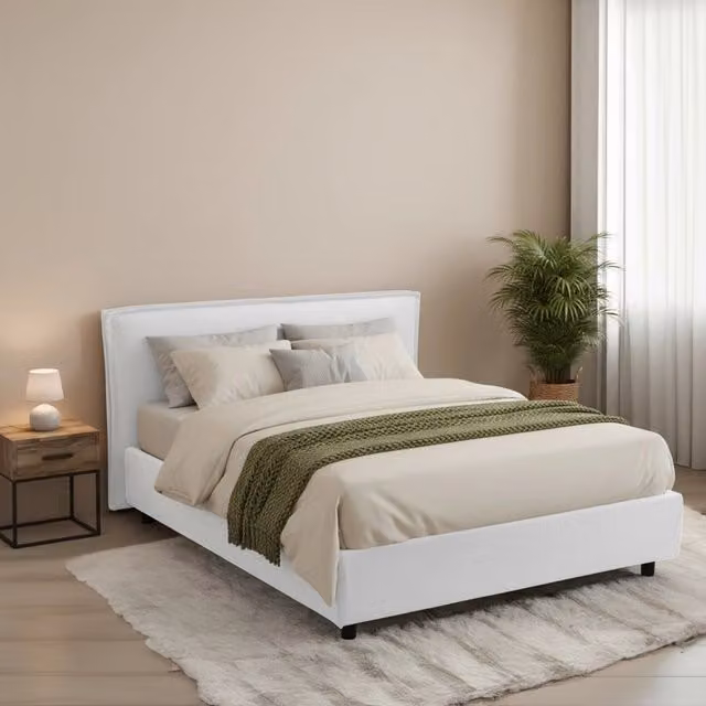 Letto Matrimoniale Brunate DMORA con Materasso Incluso, Base con Contenitore a Sollevamento, Bianco, L 160 x P 200 cm – 1