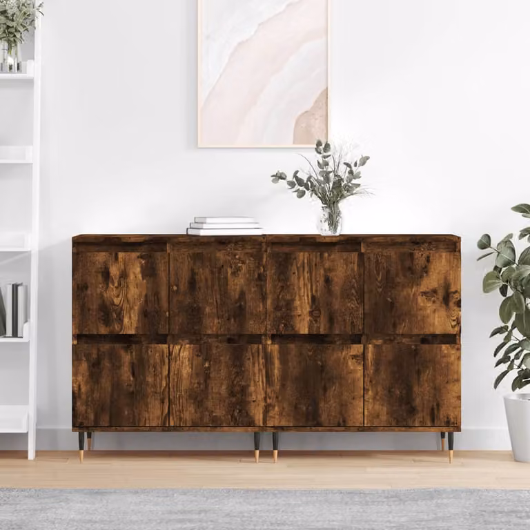 Set di 2 credenze vidaXL in legno multistrato e metallo, colore rovere fumo marrone, L: 120 cm, P: 35 cm, H: 70 cm