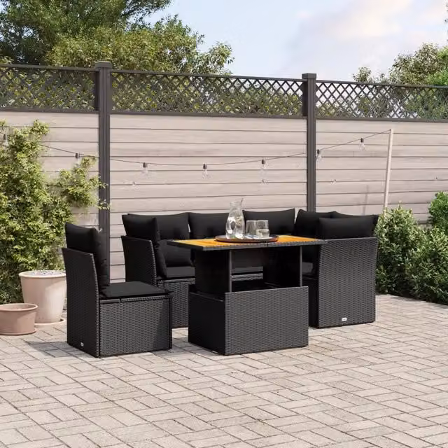 Set Divani da Giardino 5 pz con Cuscini in Polyrattan Nero 3270831