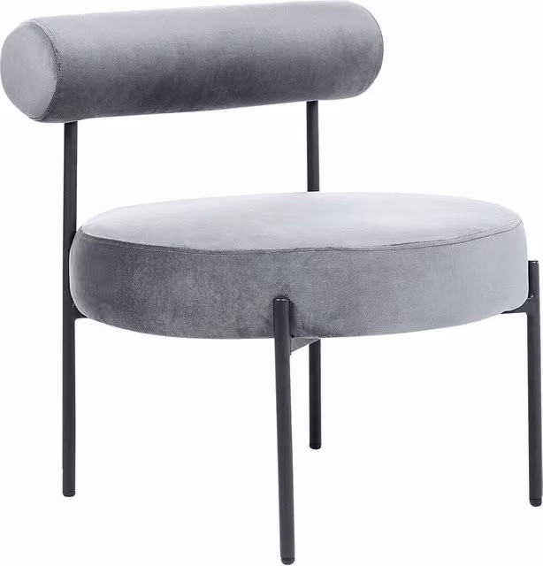 Sedia Beliani senza braccioli in velluto grigio con seduta rotonda e struttura in metallo nero design vintage