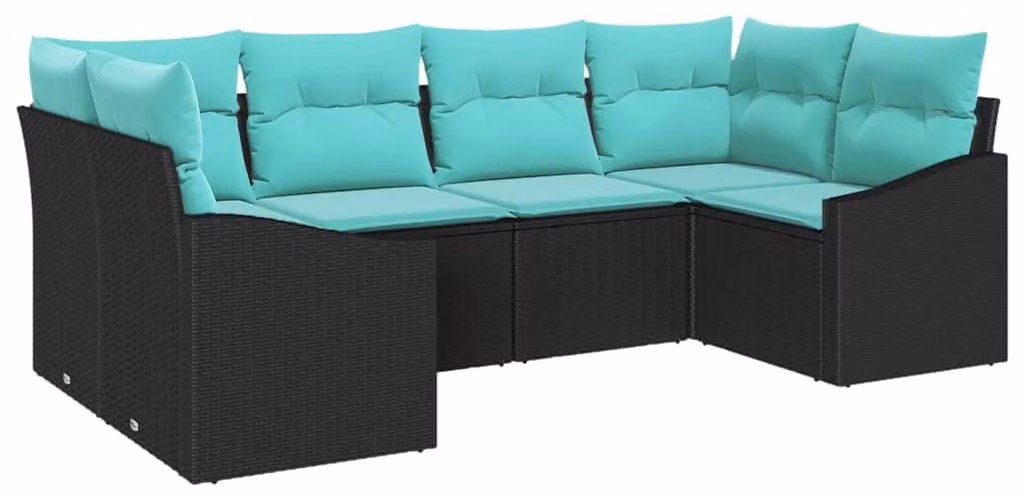 Set di divani con cuscino 6 pcs Nero polyrattan