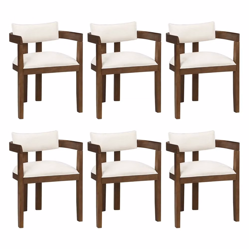 Set di 6 sedie da pranzo Minimal in legno massello effetto noce con rivestimento in tessuto marrone e stile moderno – 2