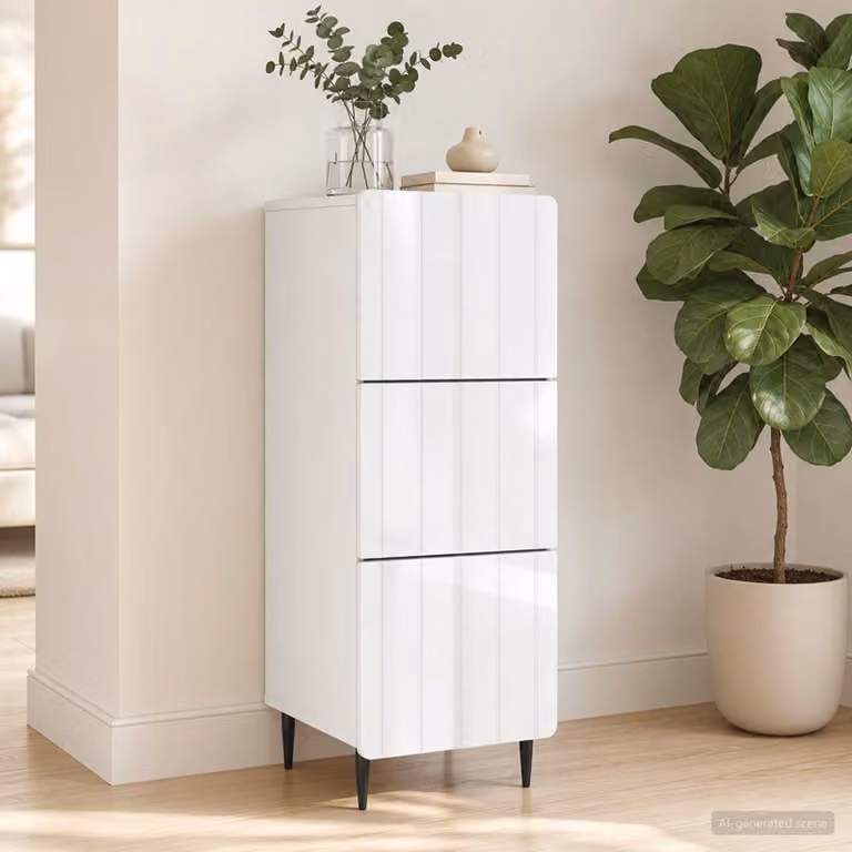 Carrello mobile con cassetti vidaXL in legno ingegnerizzato e metallo, bianco, L: 33 cm, P: 34,5 cm, H: 92 cm