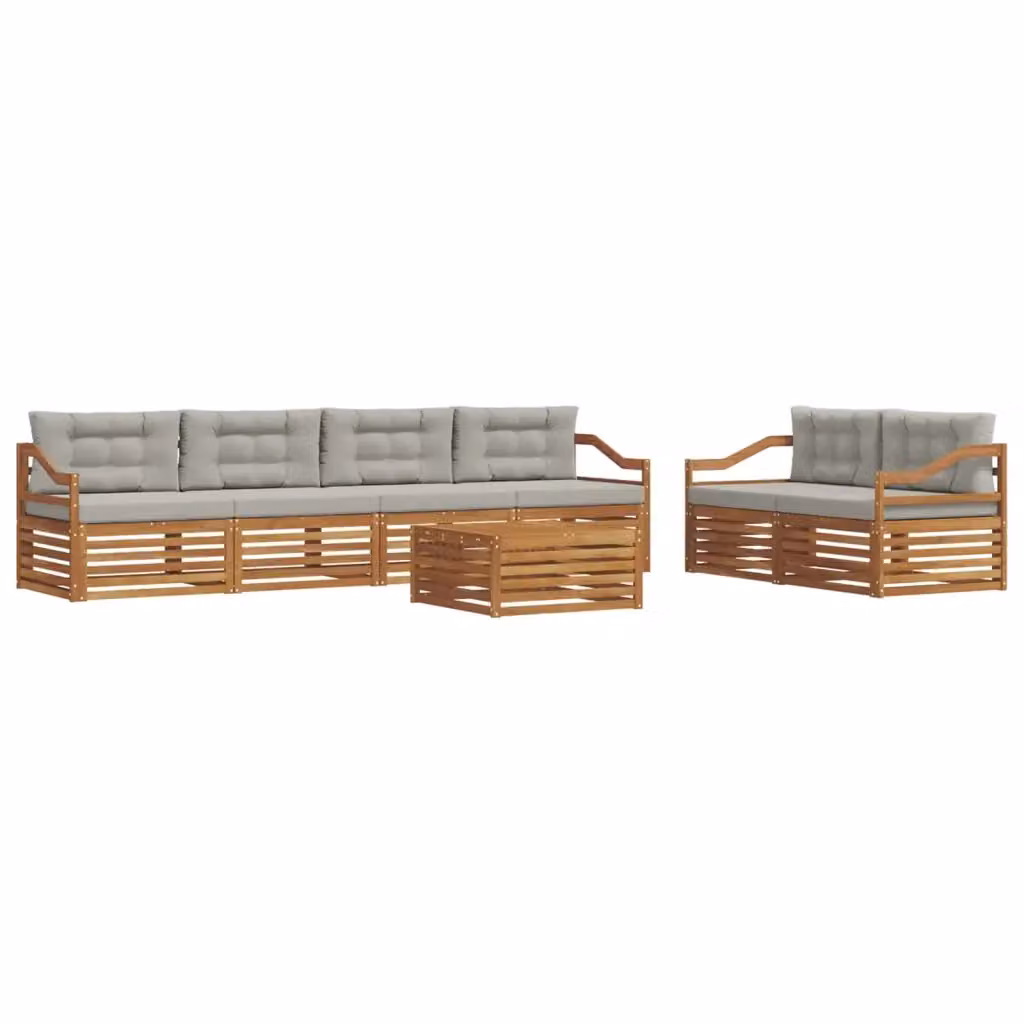 Set di divani da esterno 7 pezzi vidaXL in legno di acacia con cuscini beige e grigi e tavolino da giardino – 2