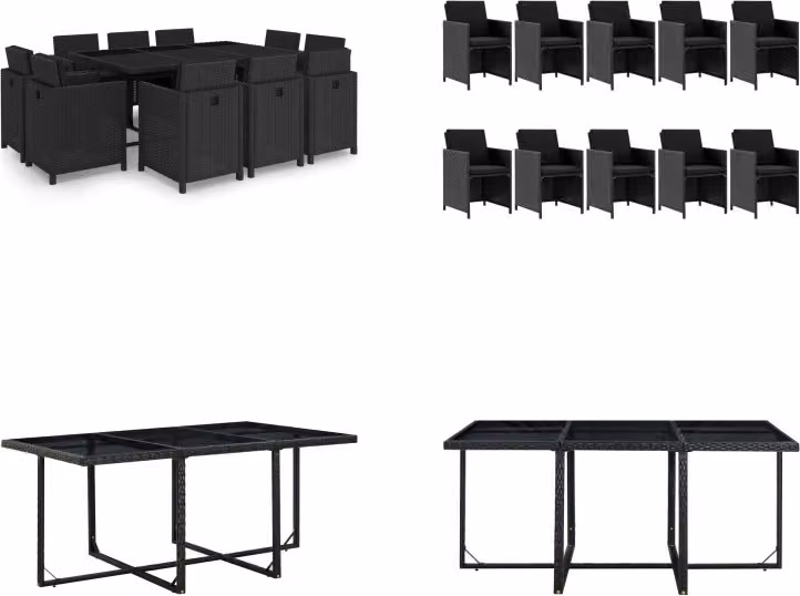 vidaXL set da pranzo da giardino 11 pezzi con cuscini in poly rattan nero - Set da pranzo da giardino - Set da pranzo da giardino - Set da giardino - Set da giardino