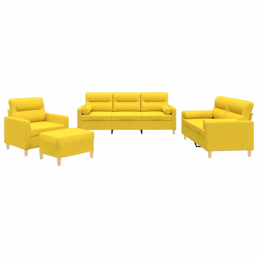 vidaXL Set di Divani Moderno 4 Pezzi in Tessuto Giallo con Cuscini e Ottoman – 2