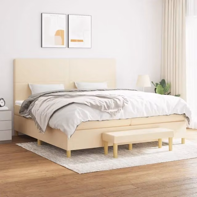 Letto Ibrido con Giroletto a Molle e Materasso vidaXL in Tessuto Beige e Bianco L/P/H: 200 x 200 x 25 cm