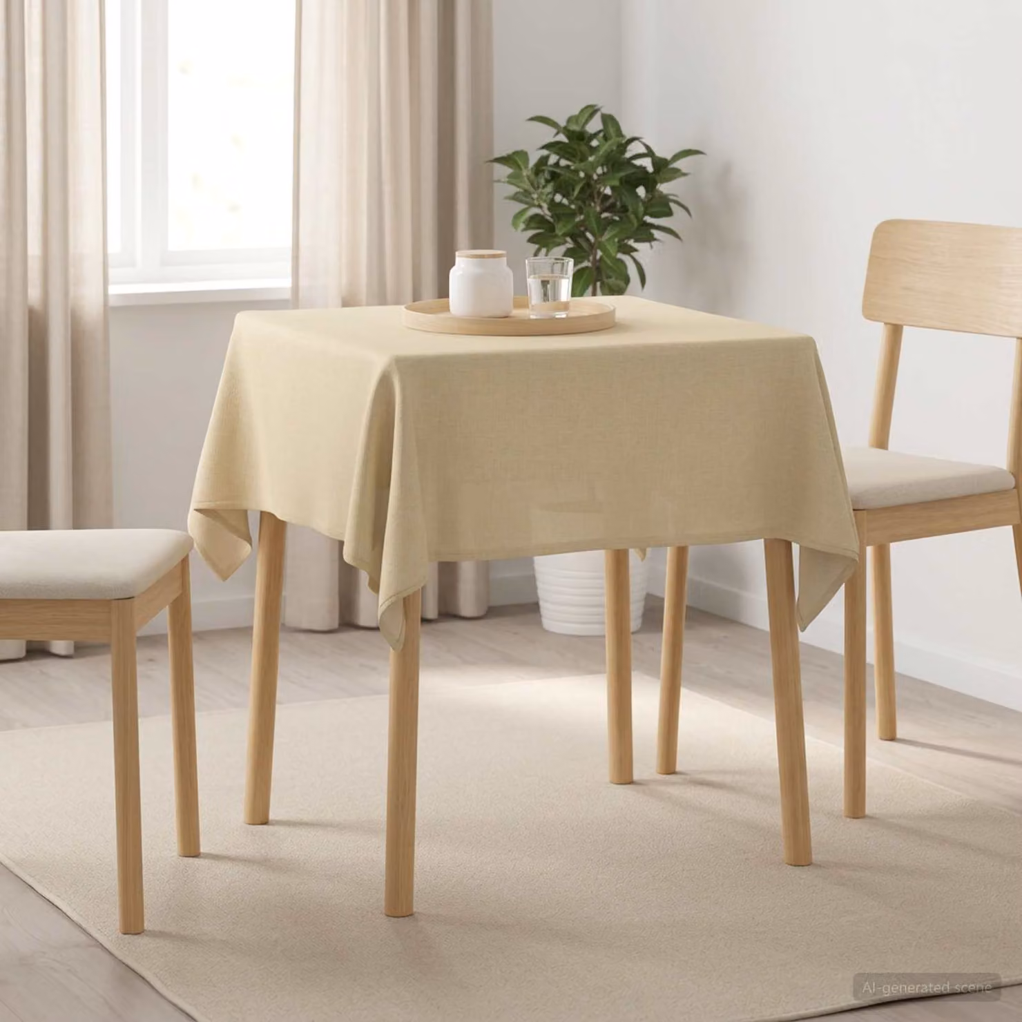 Set di 5 tovaglie quadrate vidaXL in poliestere, colore bianco e beige, idrorepellenti e lavabili in lavatrice, 90 x 90 cm