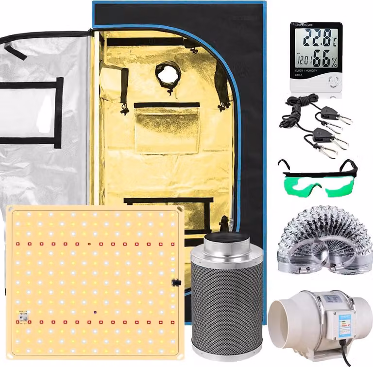 Kit di coltivazione idroponica per interni, luce di coltivazione a LED, filtro a carbone, set completo, kit 60x60x120CM