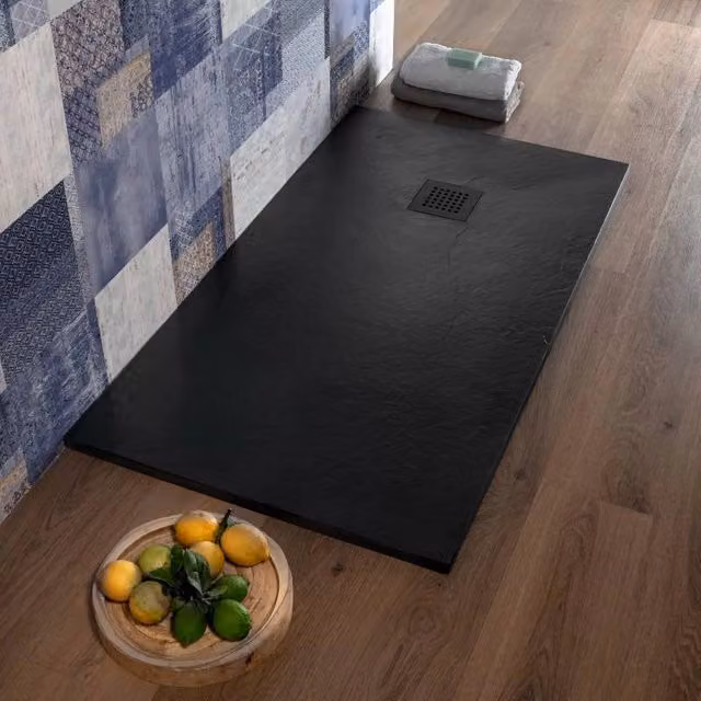 Piatto doccia rettangolare in resina mineral cast Ultraslim colore antracite L: 100 cm, P: 80 cm, H: 2.5 cm