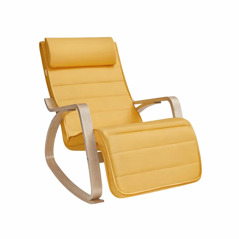 Sedia a Dondolo in Legno, Giallo Ocra + Naturale